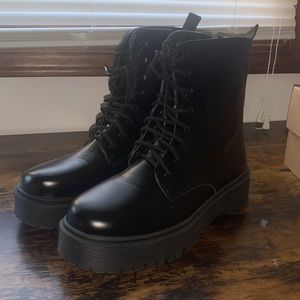 Black leather chunky boots